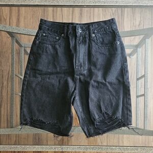 Glassons Black Denim Distressed Dad Shorts